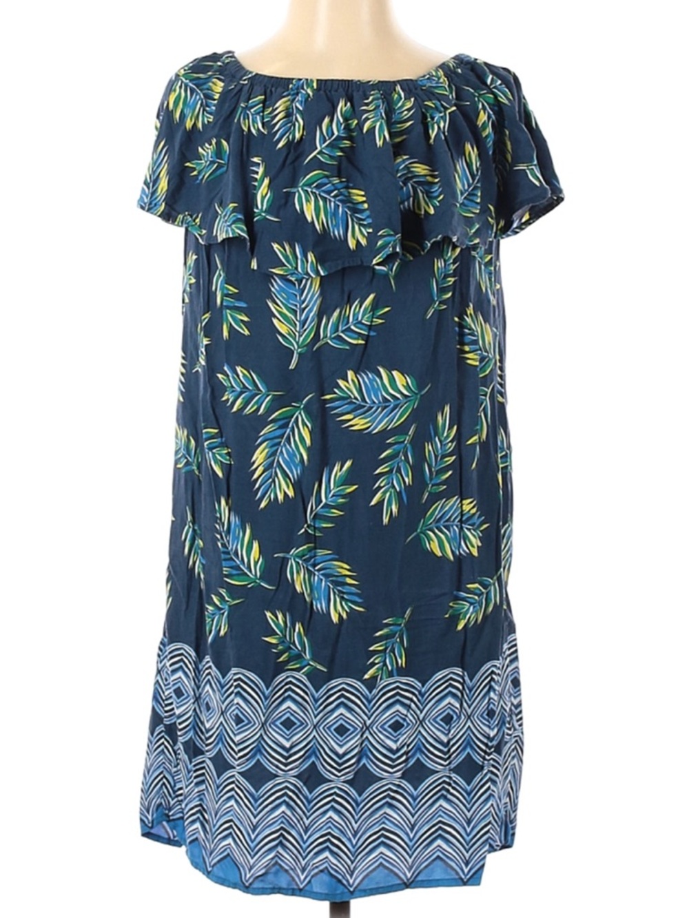 beachlunchlounge Navy Blue Tropical Leaf Strapless Dress